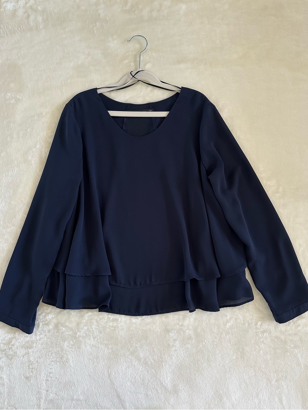 Zara Basic XS Navy Double Layered Blouse Sheer Back